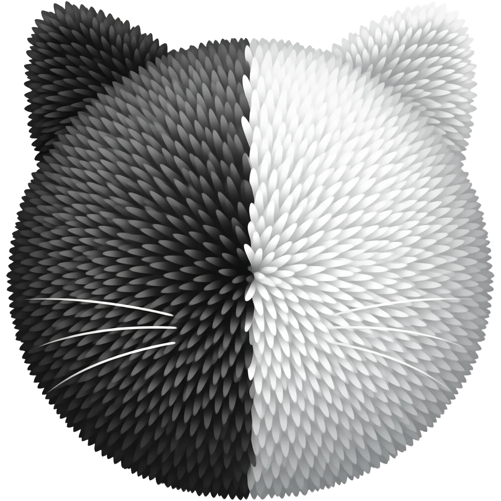 pompom preto e branco com orelhinhas de gato uma preta e outra branca emoji