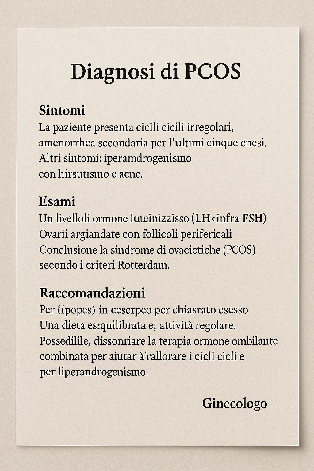 Diagnosi di PCOS data dal ginecologo in italiano emoji