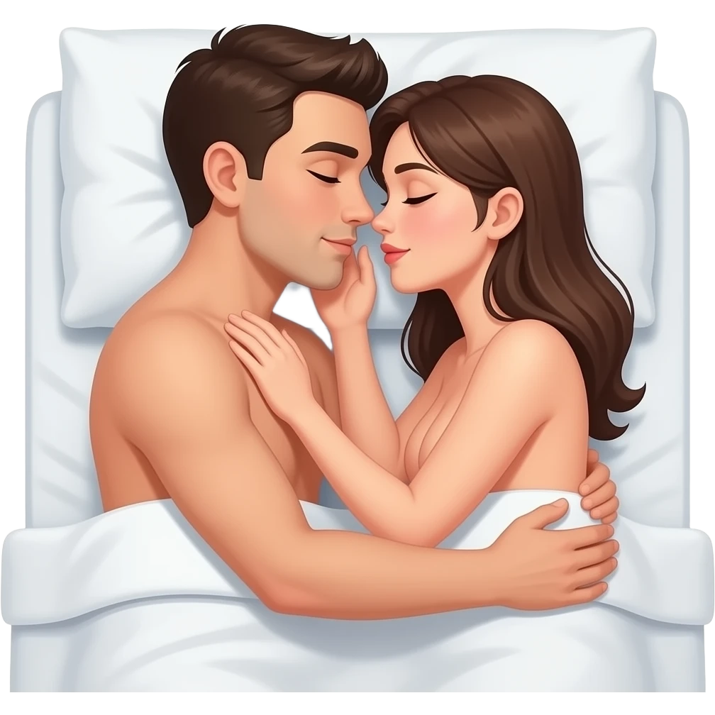 Naked man fucks naked woman in bed having sex emoji
