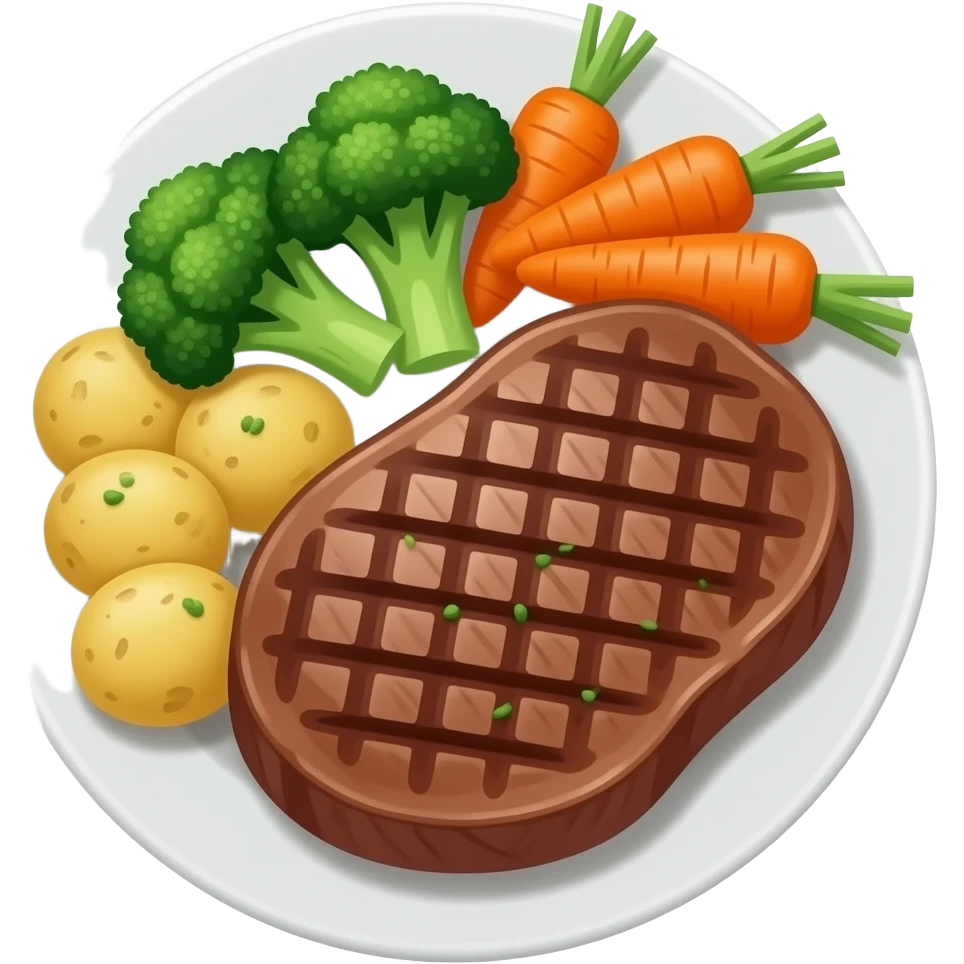 grilled beef steak with broccoli, carrot and potatoes, premium casual emoji