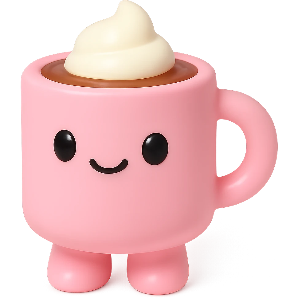 a pink mocha, cute and inviting, vinyl figure style emoji