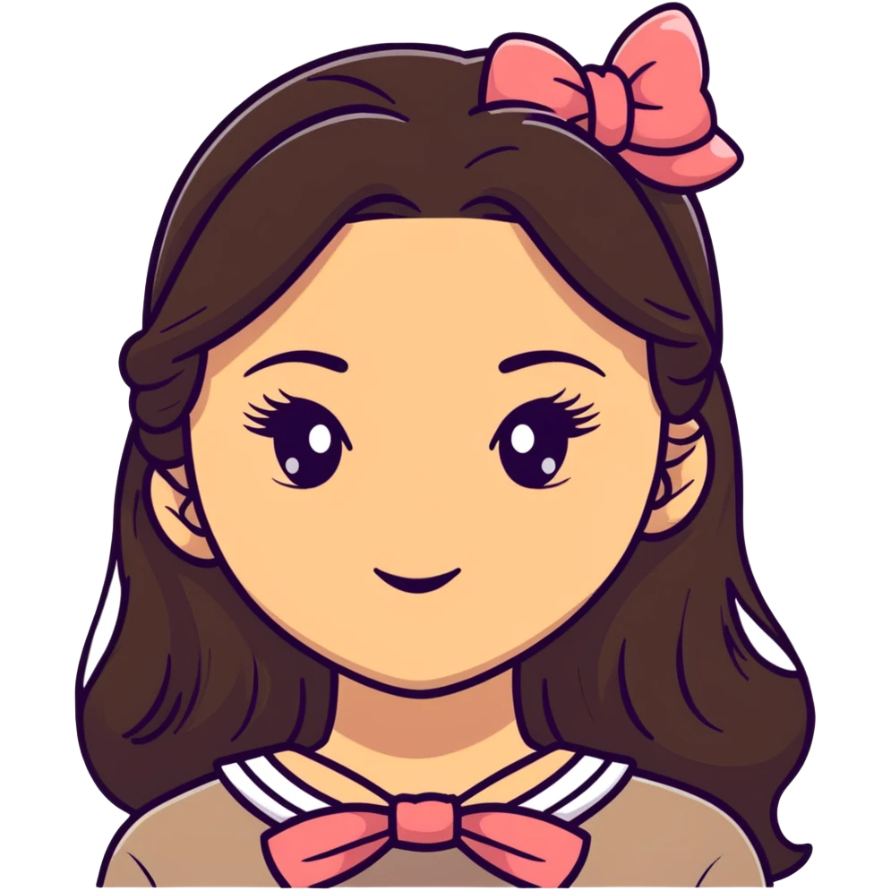 long hair brunette tan girl with bow with eyelashes emoji