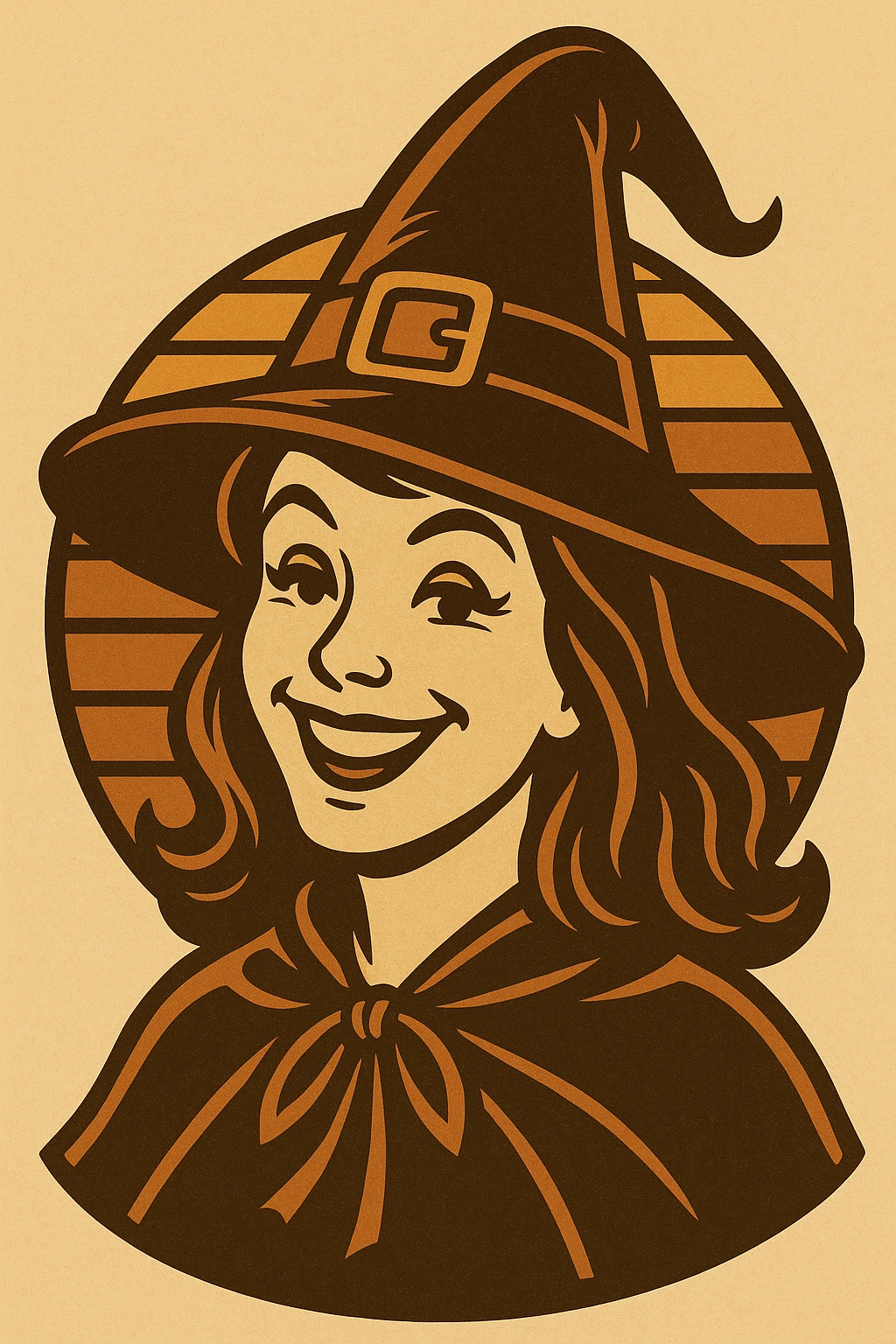 Create images of happy retro witch. Use this image for inspiration. emoji