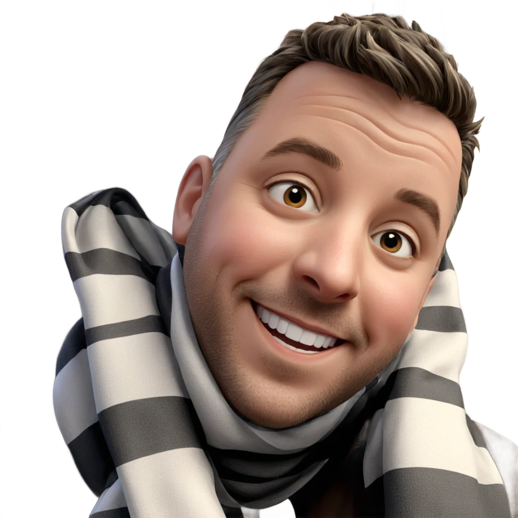 smiling boy with striped scarf emoji