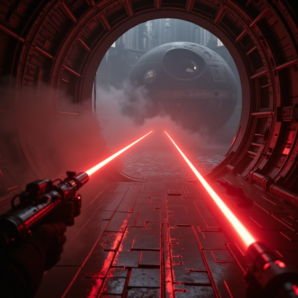 BLASTER FIRE ZIPPING EVERYWHERE, SMOKE,  STAR WARS, SHOOTOUT, INSIDE THE DEATH STAR - BACKGROUND emoji