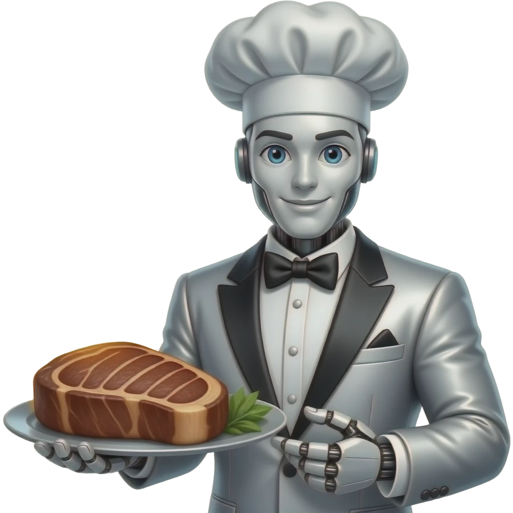 Giúp tôi tạo ra emoji AI cho nhà hàng BeefChef. Hãy tạo ra emoji với giao diện sang trọng nhưng người dùng nhìn là biết đó là 1 robot nhưng lại phải liên quan đến món ăn và nhà hàng emoji