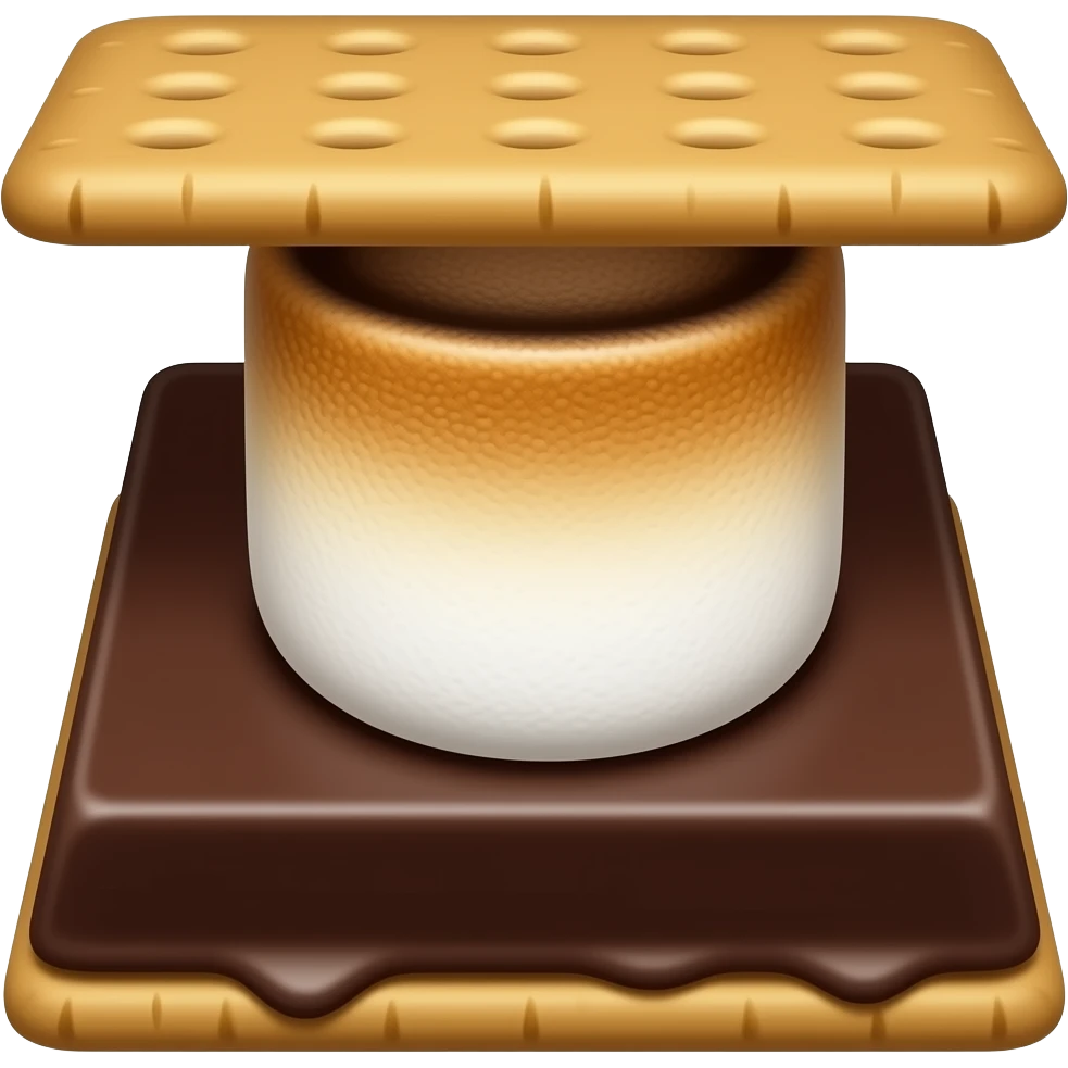 1 piece of chocolate and roasted marshmallow squished between two graham cracker squares emoji