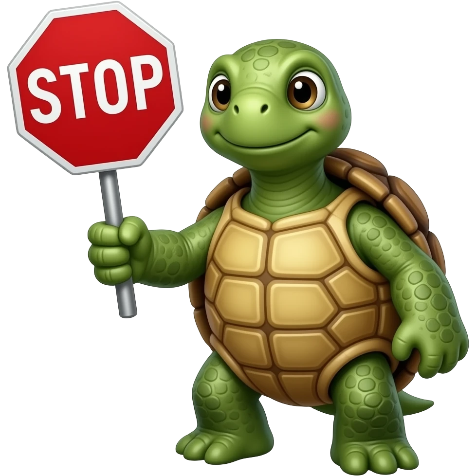 extremely old turtle holding a stop sign emoji