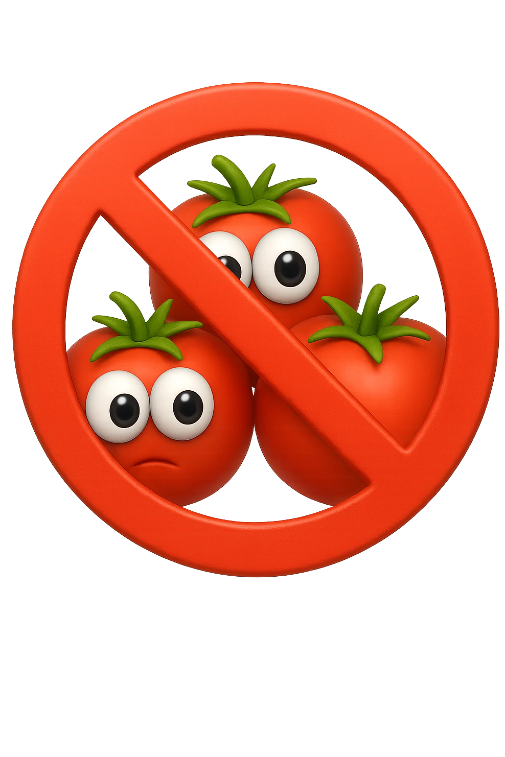 emoji con tre pomodori con occhi 3d e divieto sopra emoji