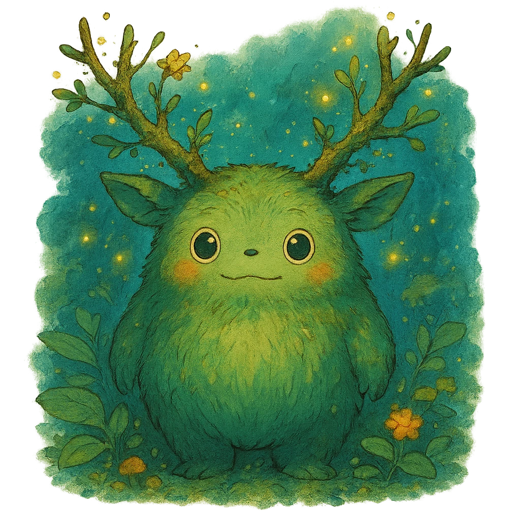 a whimsical forest spirit, ghibli style, detailed, vibrant, magical atmosphere emoji