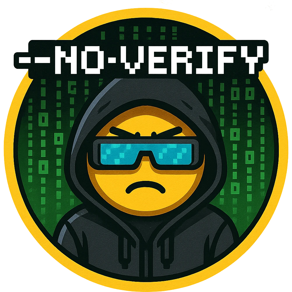emoji style icon, '--no-verify' in pixelated font, matrix code falling, cyberpunk hacker look emoji