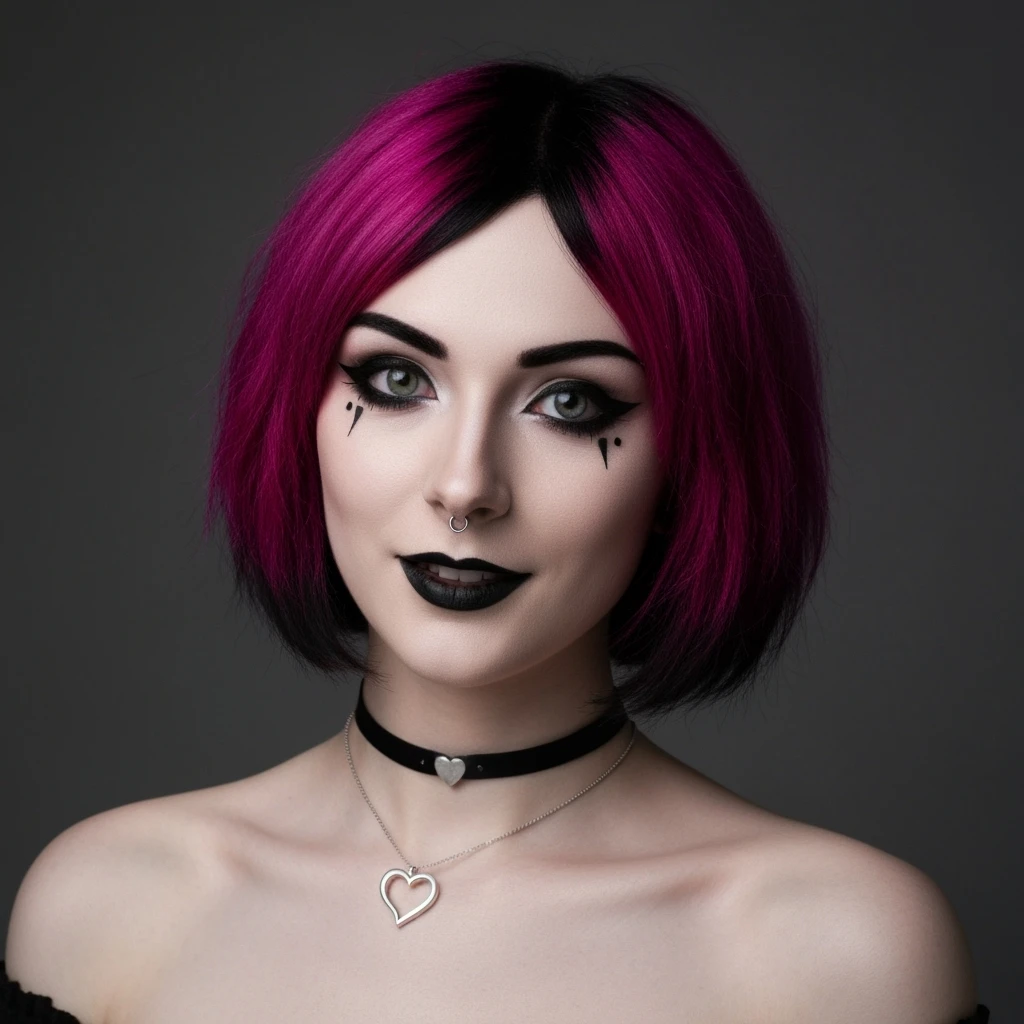 goth profile picture with a heart accent, cute, expressive, minimal, variation 3 emoji