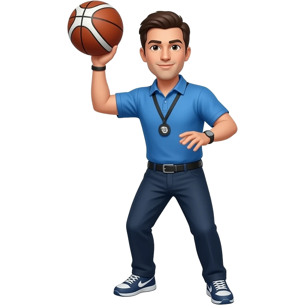 coach in a blue shirt shooting his hand emoji