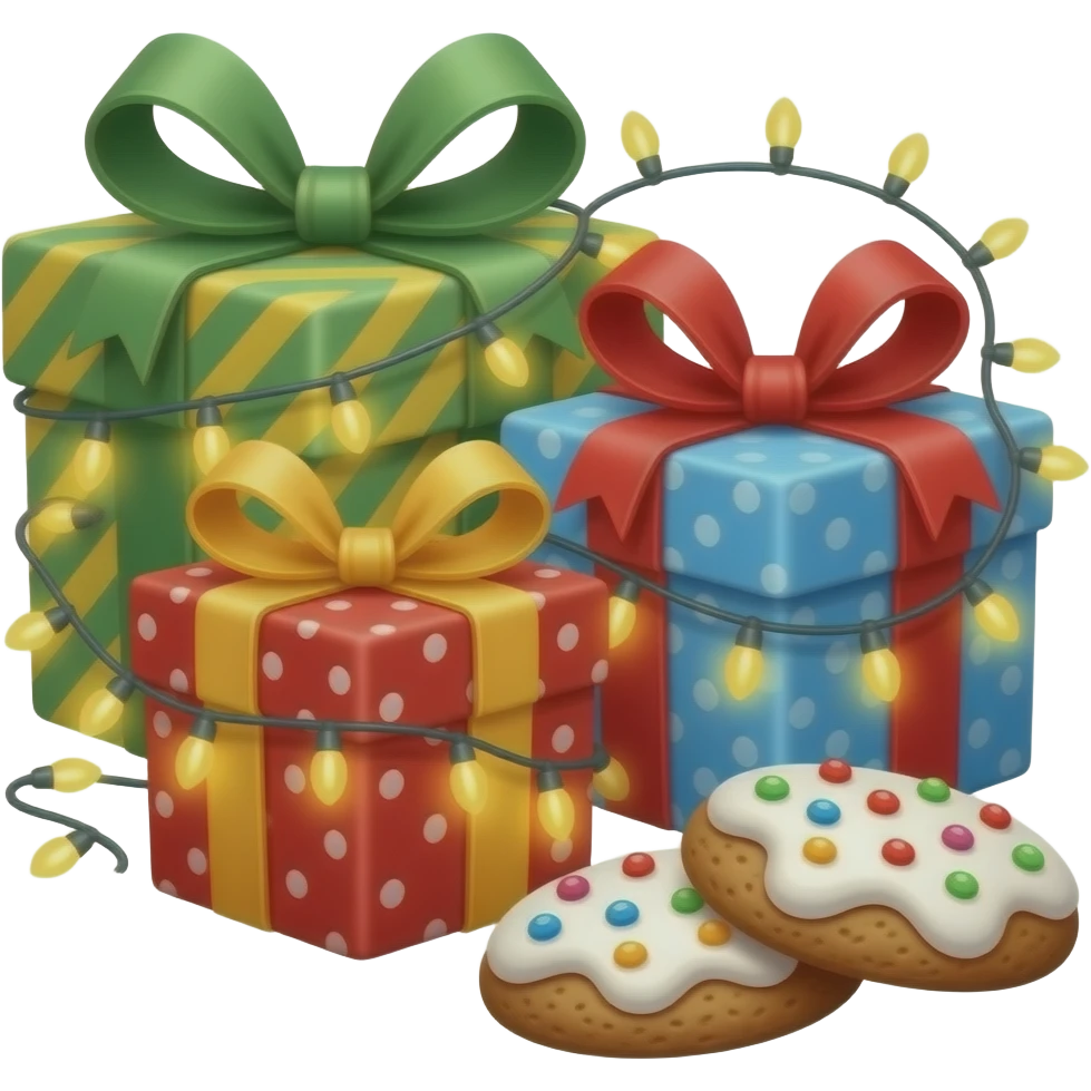 Presents, lights, and cookies (Christmas) emoji