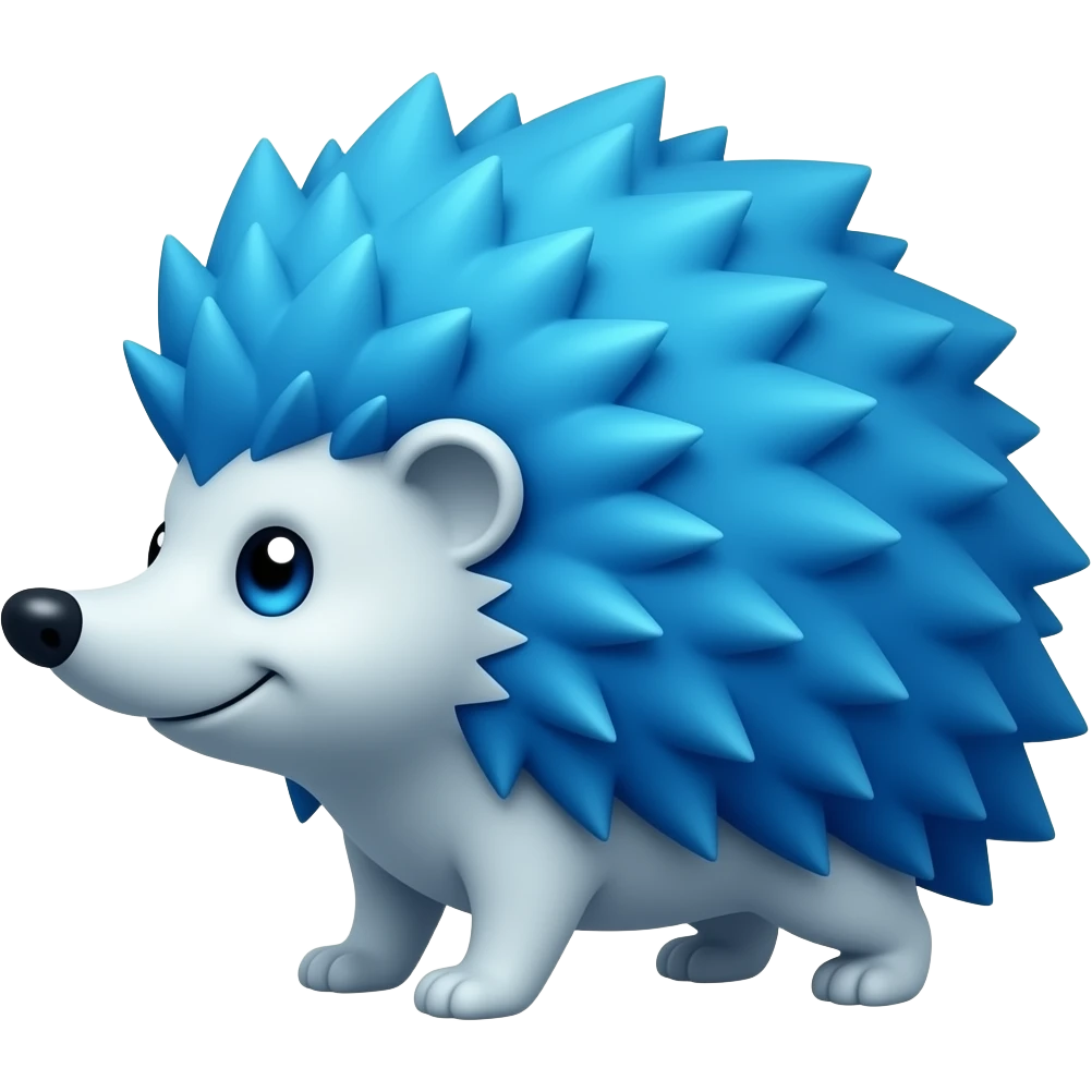 Blue cartoon hedgehog looking to the left, dynamic pose, glossy 3D emoji render, vibrant colors emoji