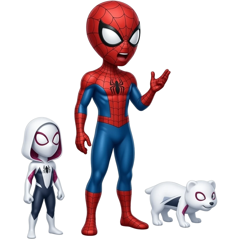 full standing spider gwen in proper red spiderman suit with mask AND SPEAKING ( right side angle) emoji