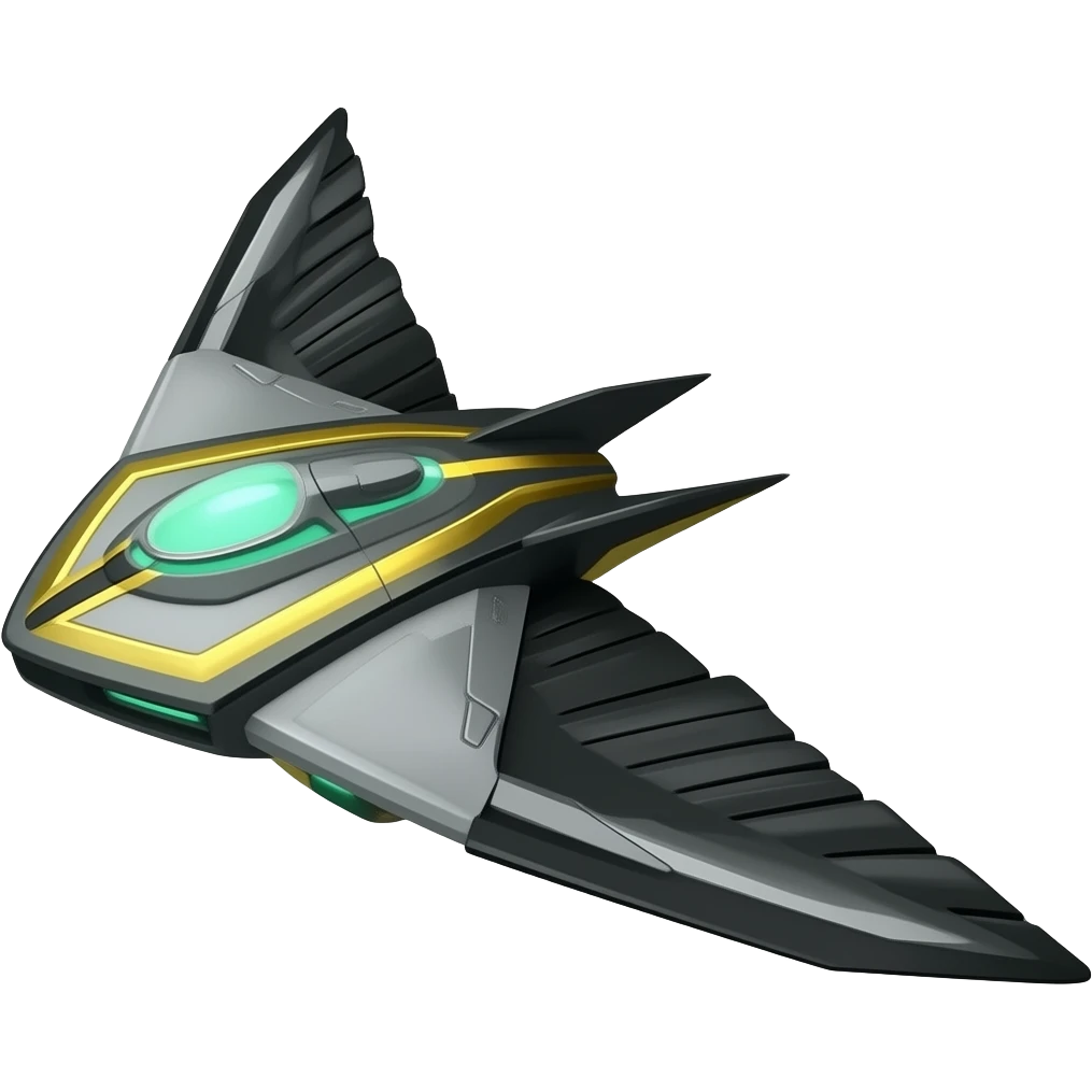 Green and gold lines space flying ship very long black wings very small emoji
