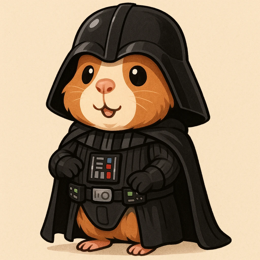 full body guinea pig in full Darth Vader attire, including helmet and chest panel, cute expressive style emoji