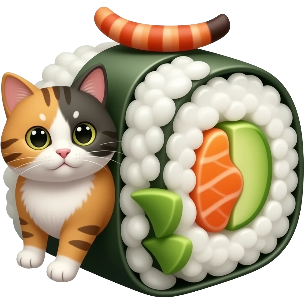 a cat rolled into a sushi handroll emoji