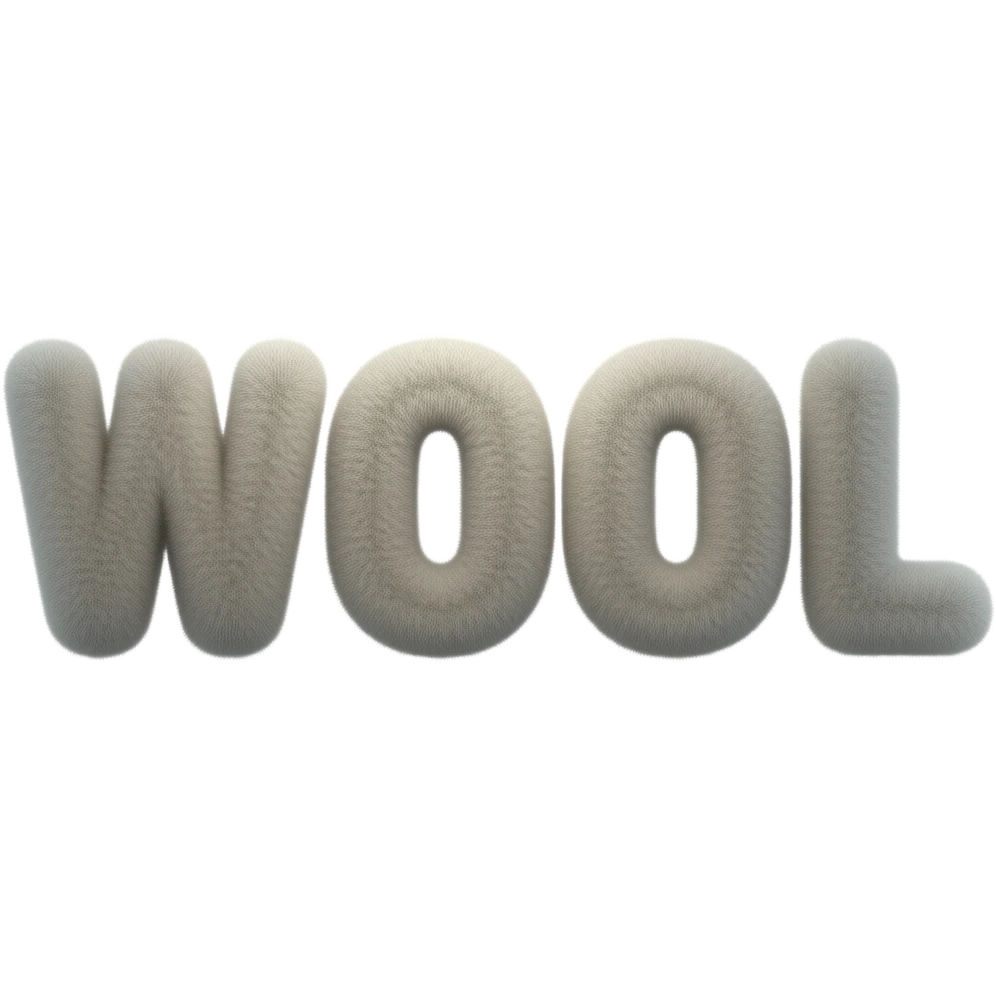 3D letters of the word WOOL in the style of the wool material emoji
