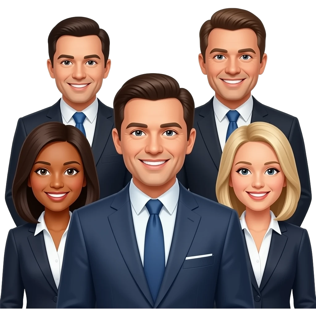 Grupo de personas con traje sonriendo a la canara emoji