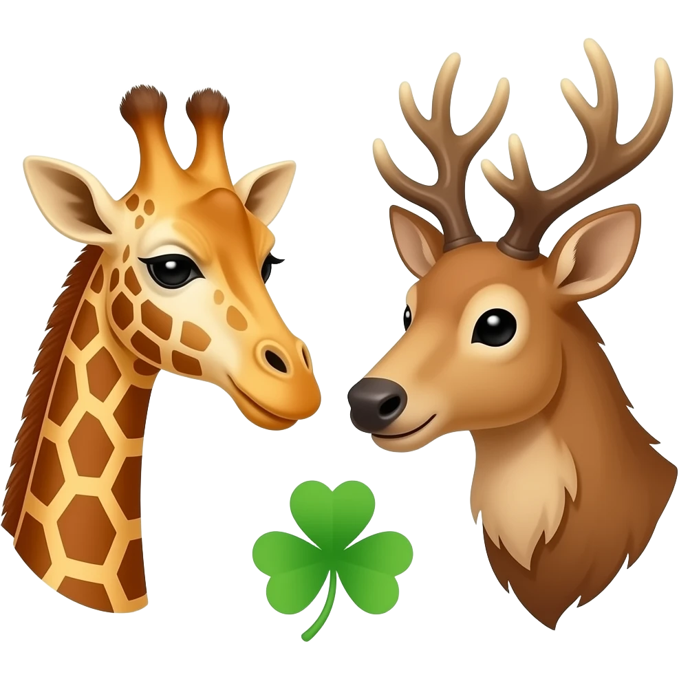 Giraffenkopf und Elchkopf schauen sich an und ein Kleeblatt  vier Blätter emoji
