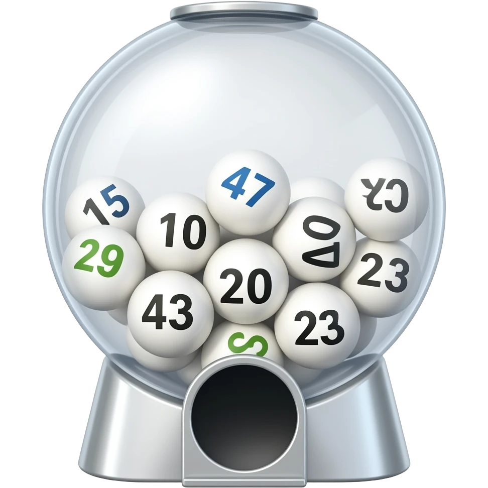 Round acrylic box prize draw machine containing number balls emoji