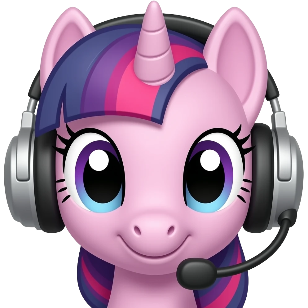 pink cute Pony with Headset closeup , front facing emoji