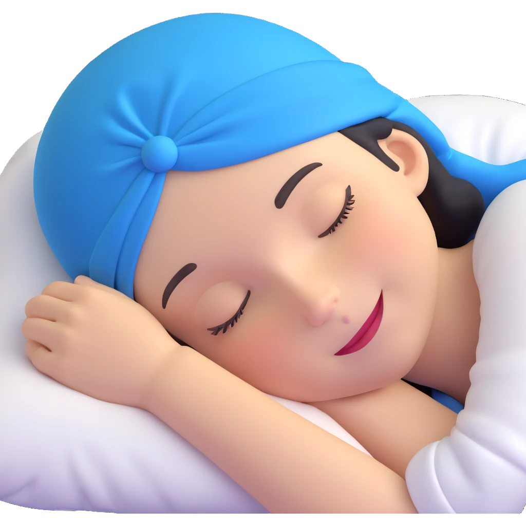 face sleeping with a smile, wearing a blue nightcap, eyes closed emoji