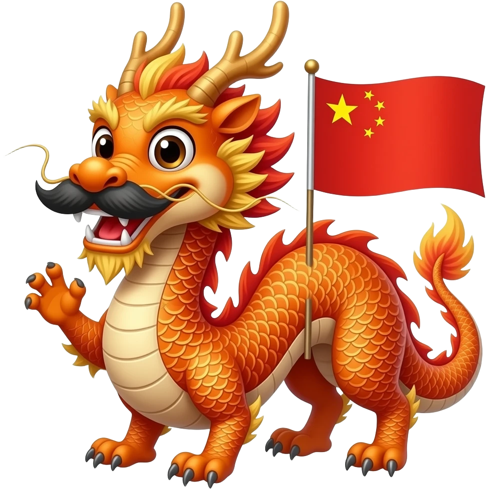 Chineses dragon with chinese mustache holding chinese flag emoji