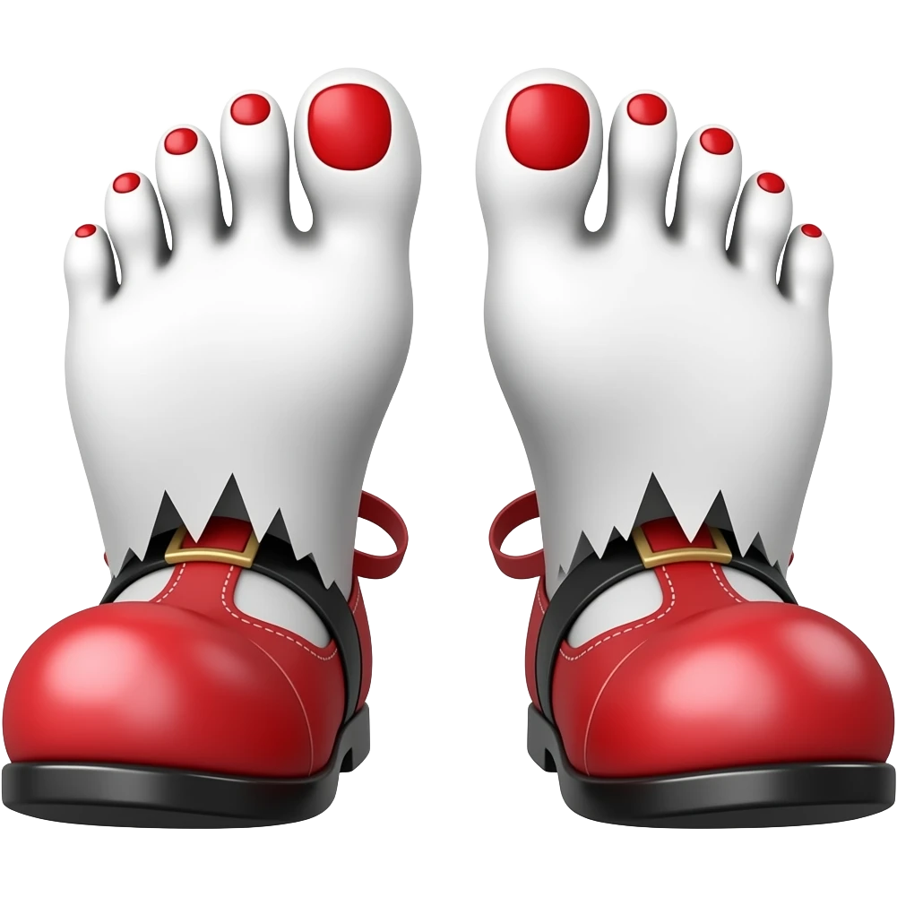 White feet with red toenails ripping of clown shoes emoji