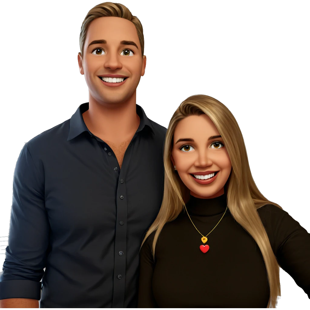 happy couple indoors portrait emoji