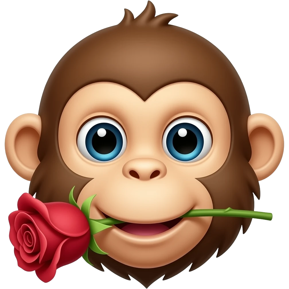 only showing the head, make this emoji “🐵” biting a rose in his mouth emoji