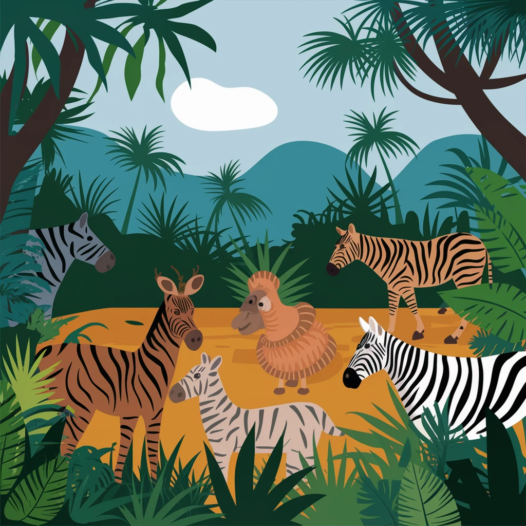 digital illustration of jungle safari in the style of children's story book emoji