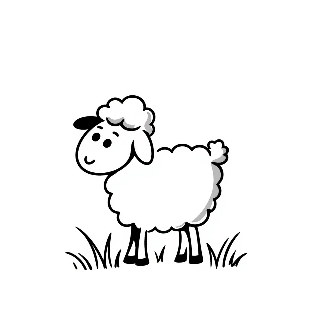 hand-drawn doodle of a lamb emoji