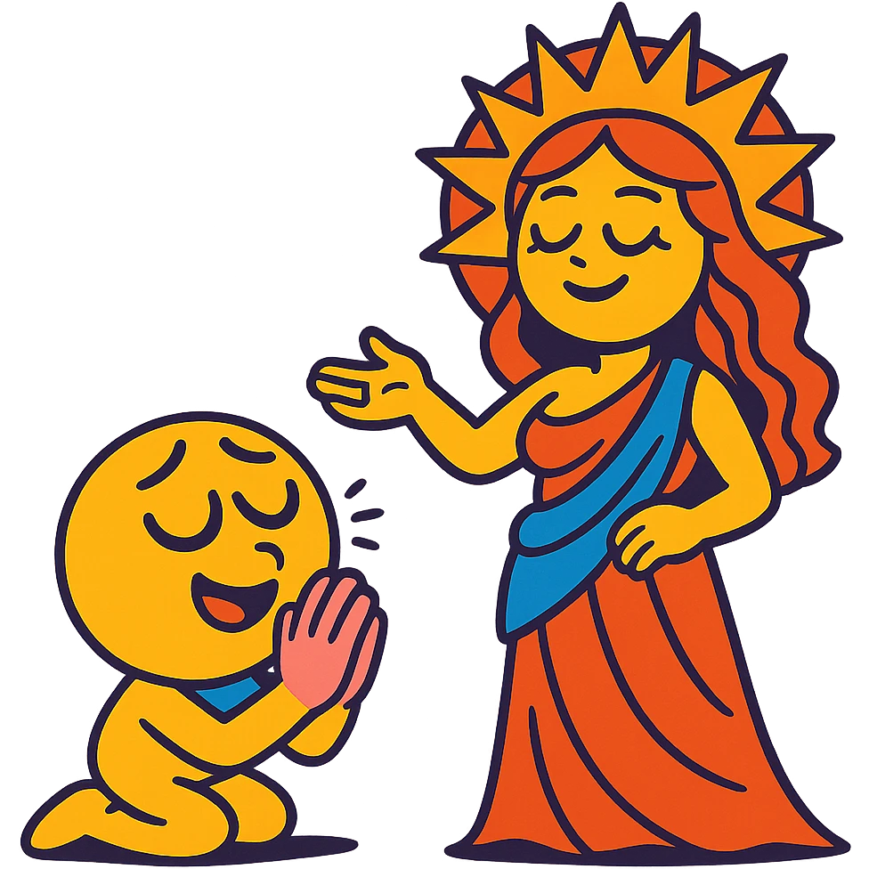 cartoon emoji of a submissive worshipping a beautiful goddess, vibrant and expressive emoji