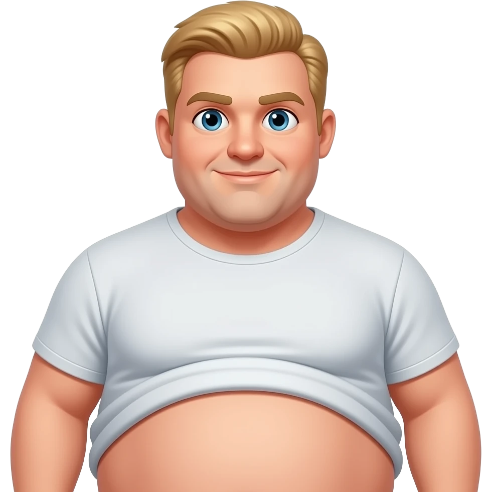 Blonde round obese man with Tshirt too small so the bottom of his belly hangs out emoji