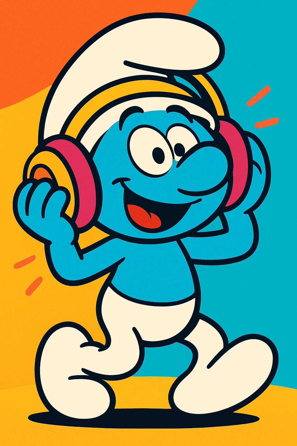 a smurf wearing headphones, fun and playful style, vibrant colors emoji