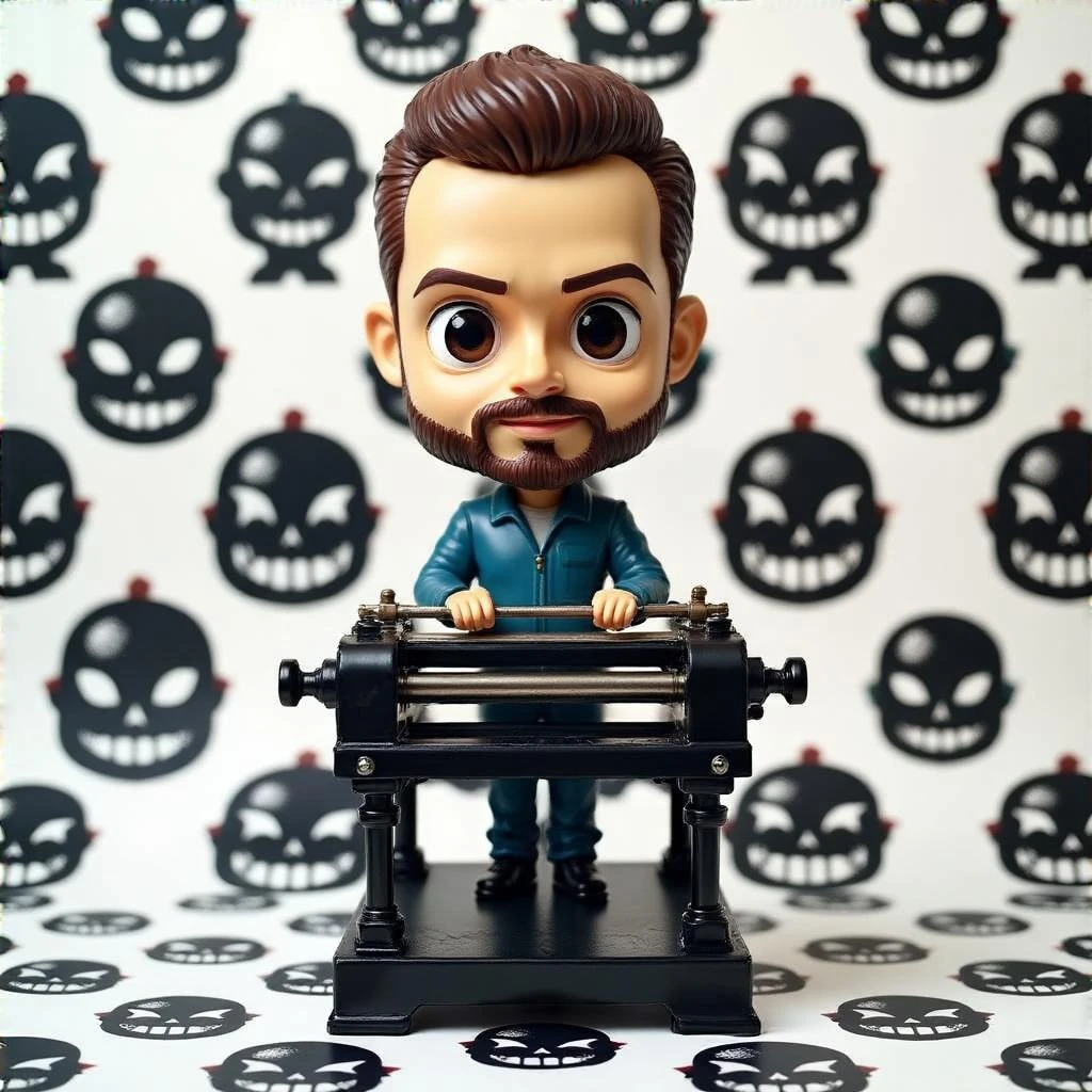 Печатный станок в стиле и с текстурами Bobblehead, прозрачный фон emoji