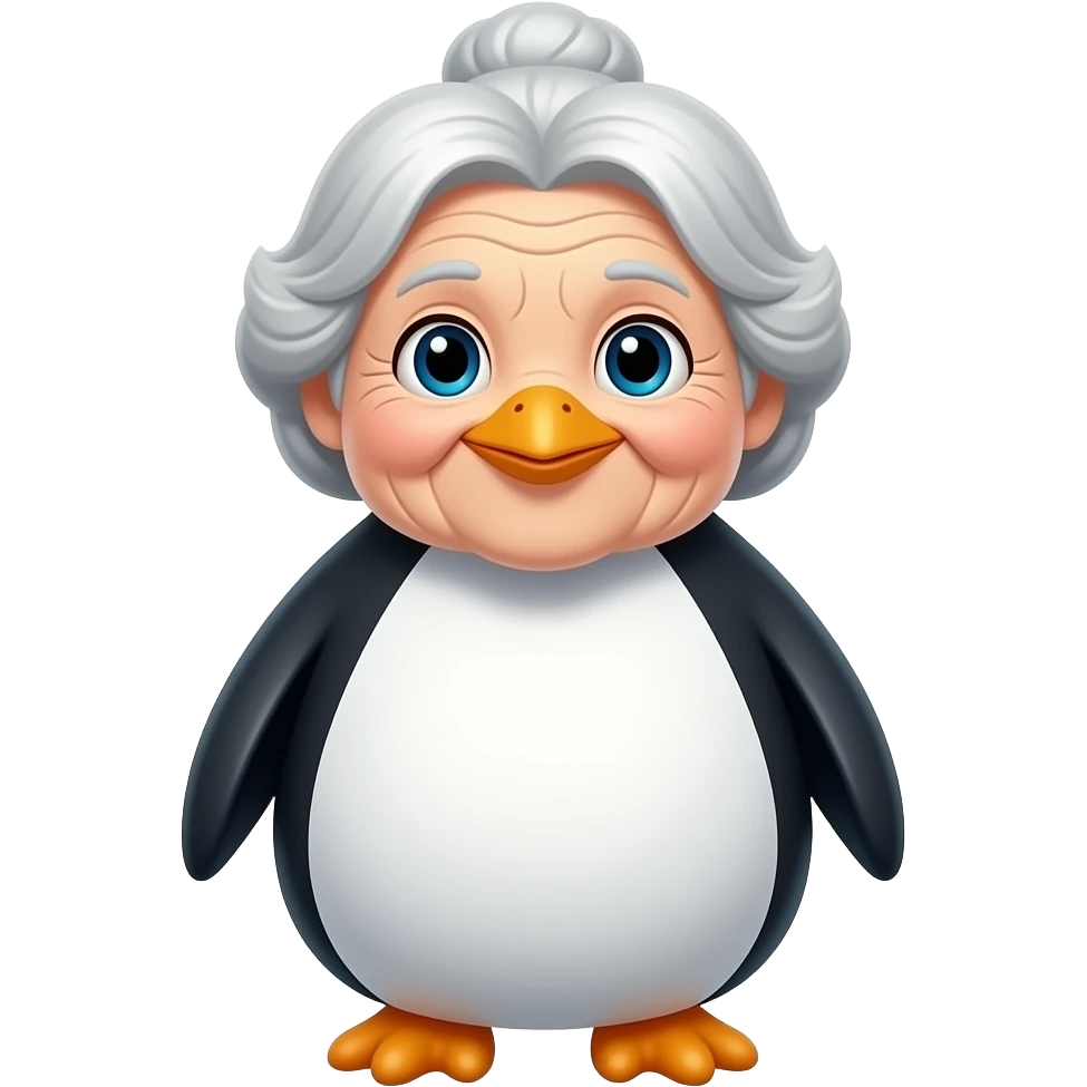do a cute old grandma penguin with wrinkles emoji