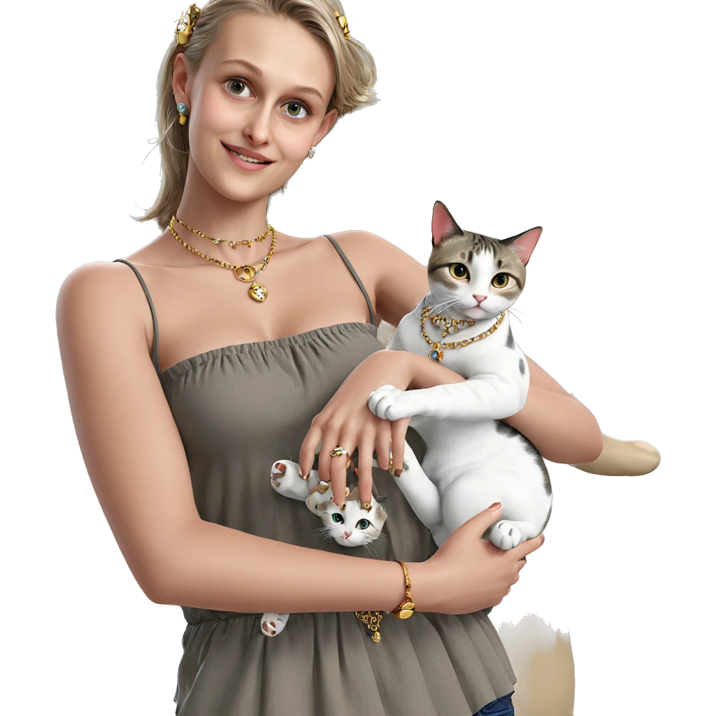 girl with cat and jewelry emoji
