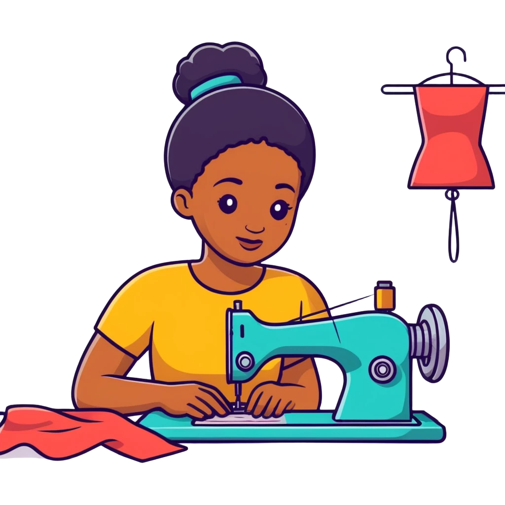 Black woman teaching sewing kawaii emoji