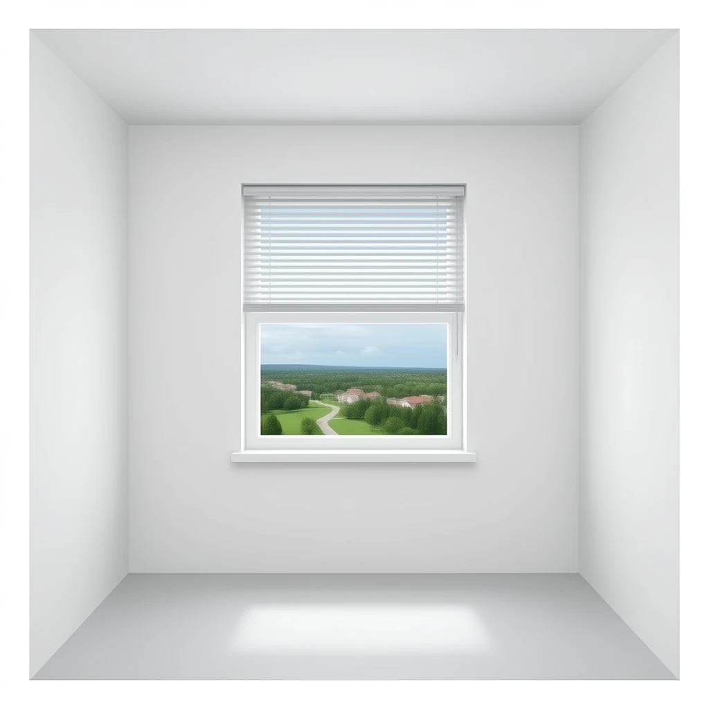 hazme una habitacion con una bentana cerada que de al exterior i que a la habitacion no le de el sol emoji