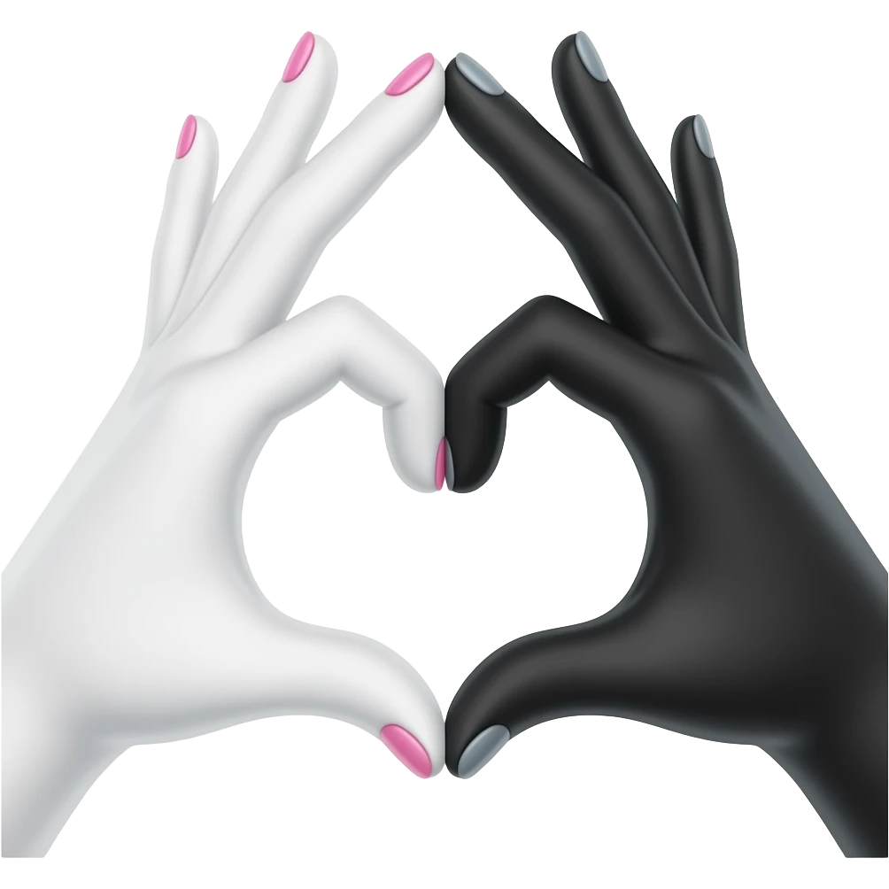With both hands—one white, with pink nail polish, and the other black—they’re forming a heart shape with their hands emoji