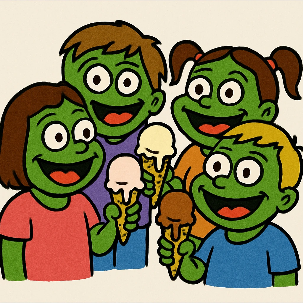 happy children with melting ice cream cones emoji