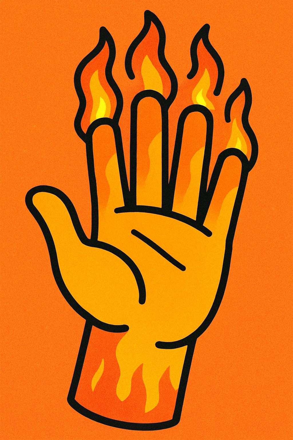 a hand with fingers made of fire, waving, energetic, glowing, no text emoji