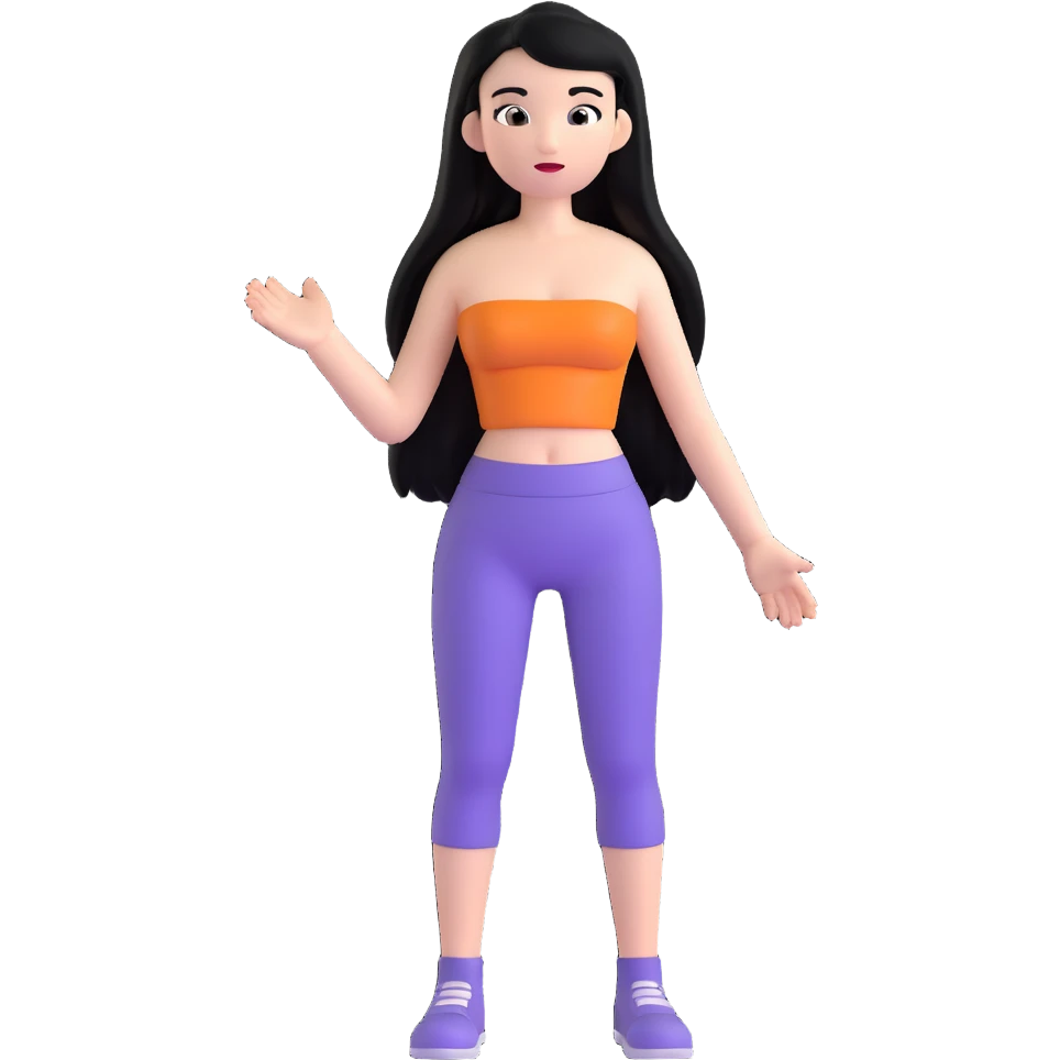 Make the character have long black hair, keep the tube top, in microsoft style 3d fluent emoji style with no background. emoji