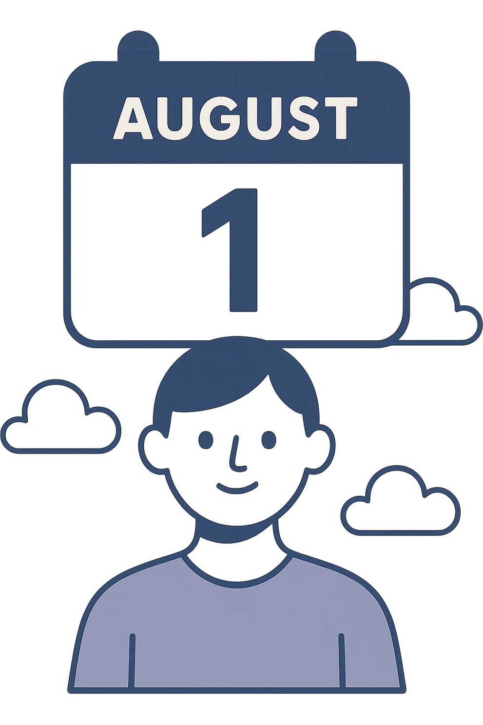 minimalist calendar block, date August 1 emoji