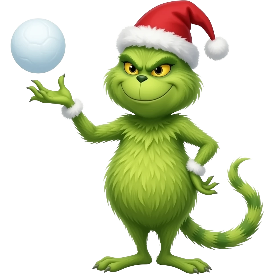 Cat throwing snowball at grinch emoji