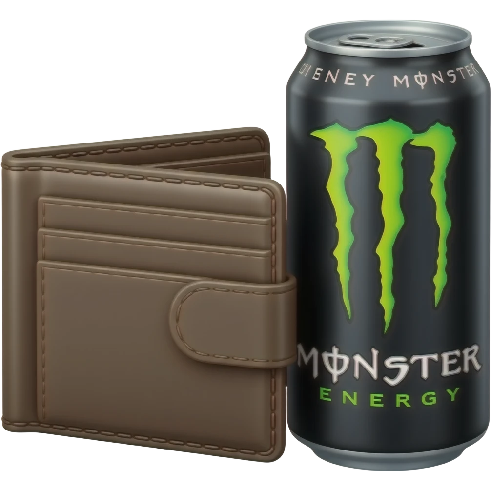 Monster Energy's Man's wallet with the Monster Energy's drink can by-side the wallet emoji